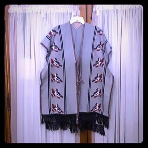 Poncho gray navy and burgundy one size fits most
